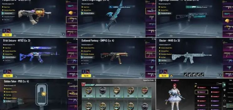 PGM565 Glacier M416 Lvl 5, P90 Lvl 4, UMP45 Lvl 4, 30 Mythic Sets, Kaiju & Dragon Ball Outfits, 220 Sets (G)